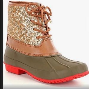 Gianni Bini Green & Gold Glitter Rain Boots - Size 7- Good condition- Stand out!